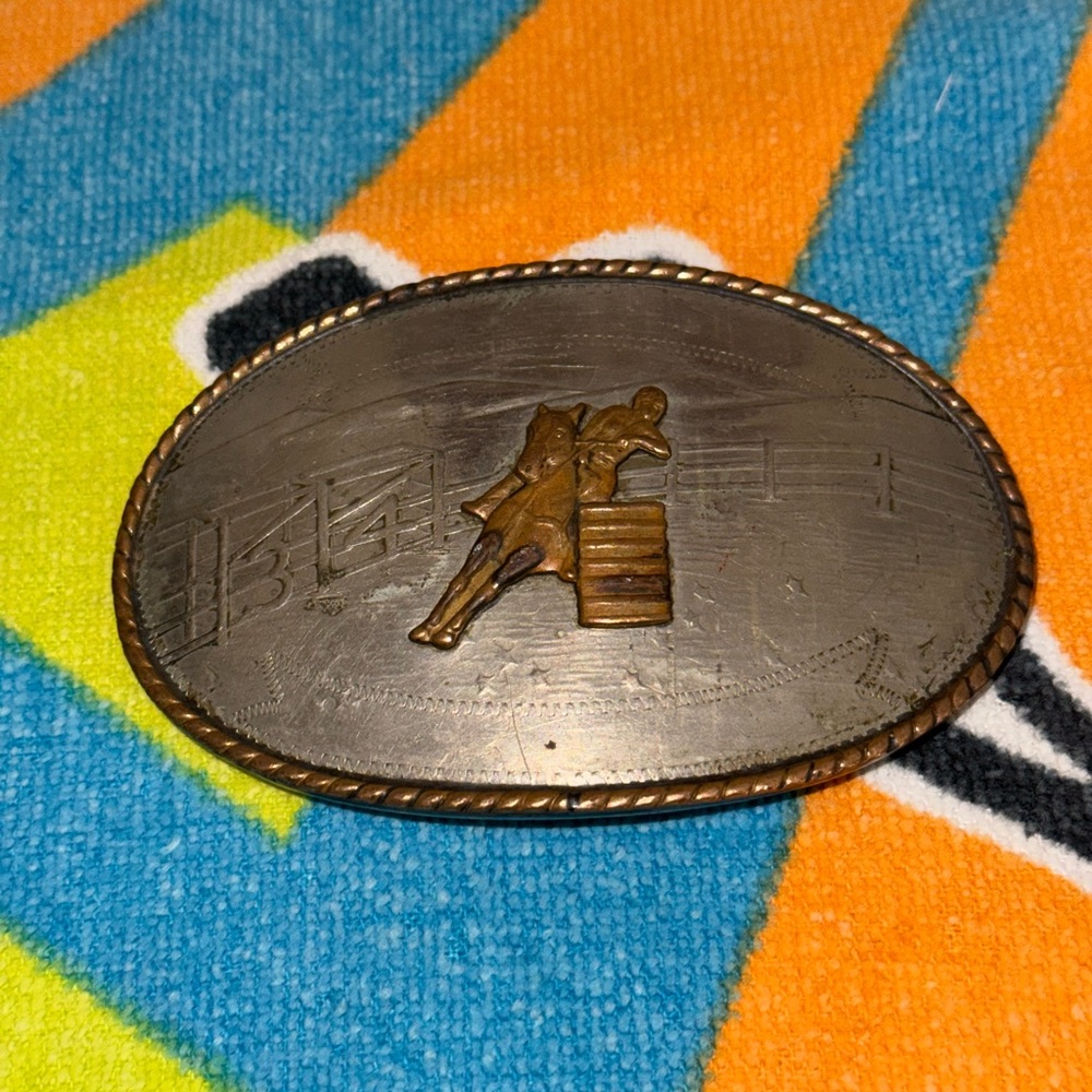 COMSTOCK Silversmiths Western Cowboy Barrel Jumping Trophy Belt Buckle